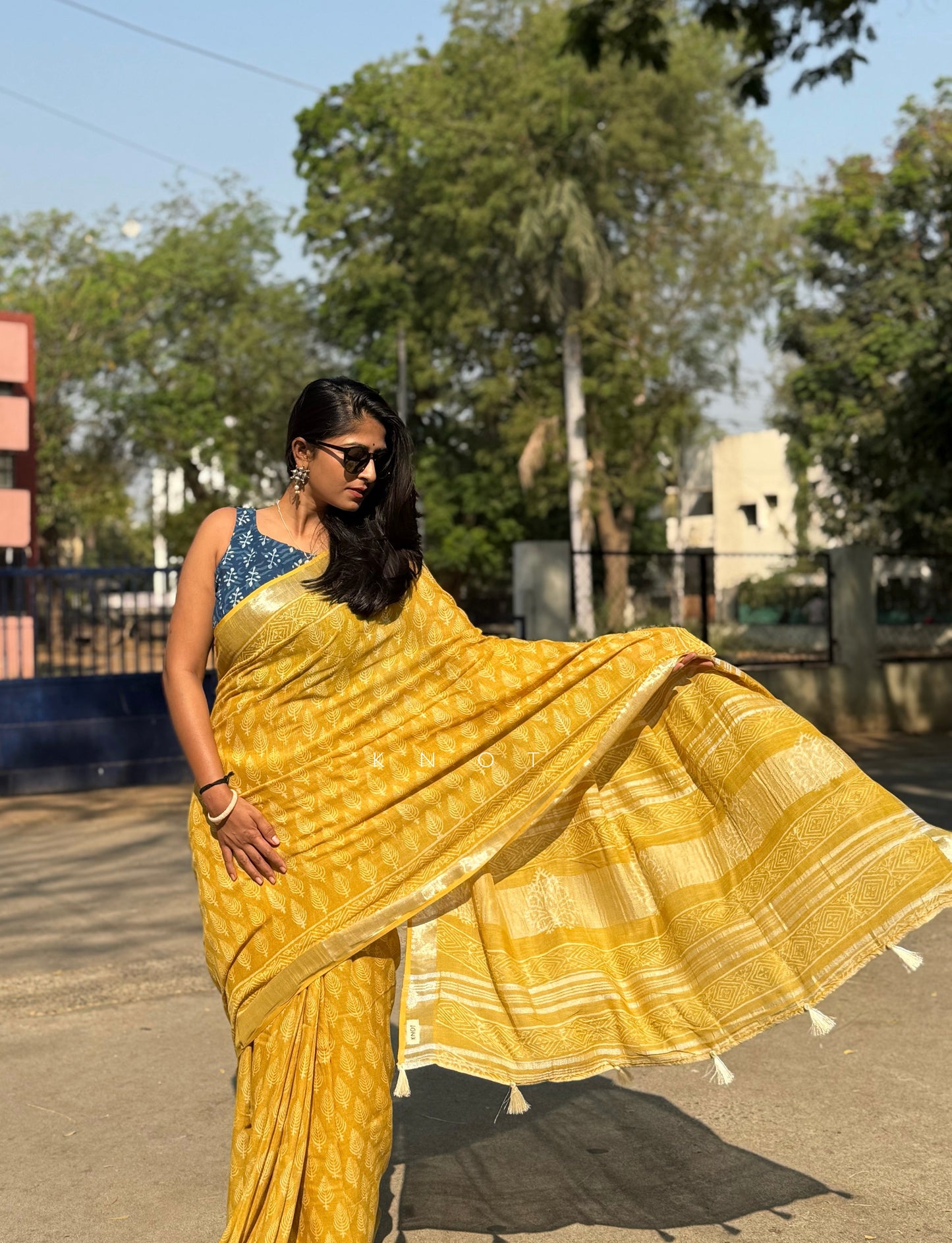Lime Fern Saree