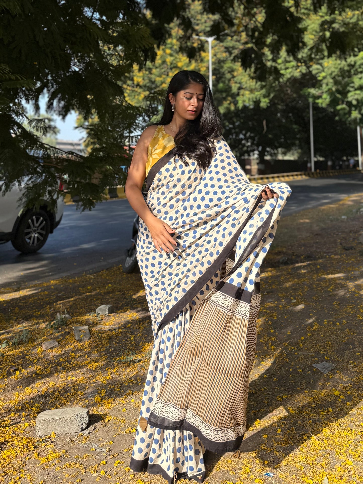 Cobalt Polka Saree