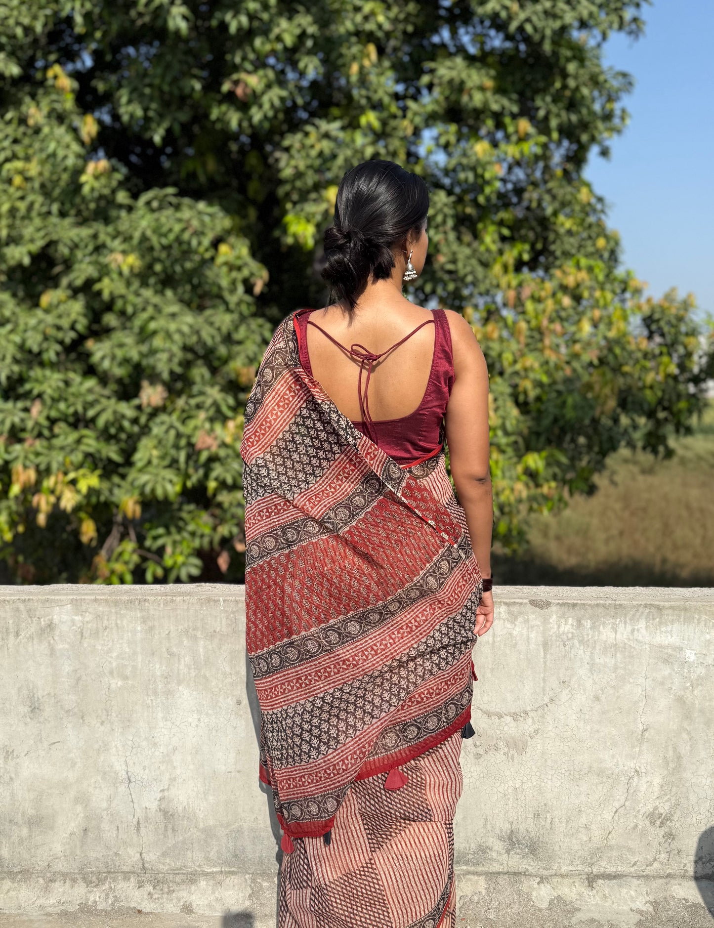Crimson Grid Saree