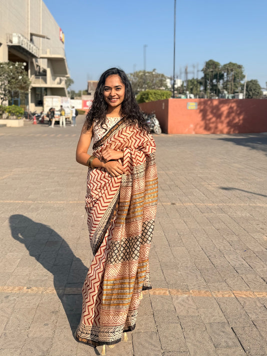 Wine Chevron  Saree