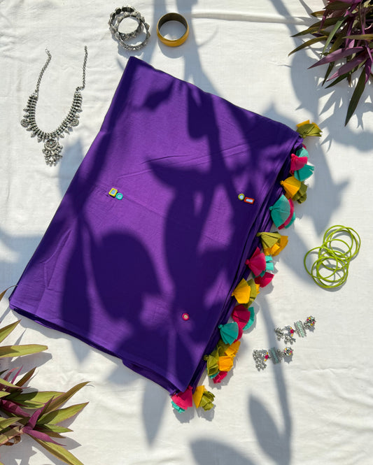 Mirror embroidery purple saree in cotton for casual and occasion wear 