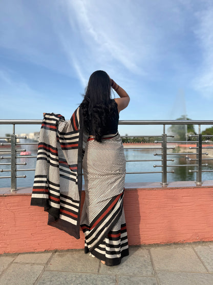 Charcoal Stripe Saree