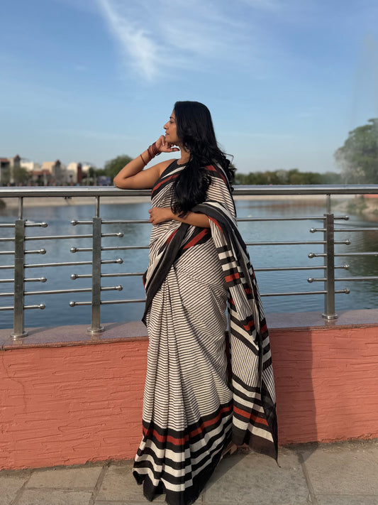 Charcoal Stripe Saree