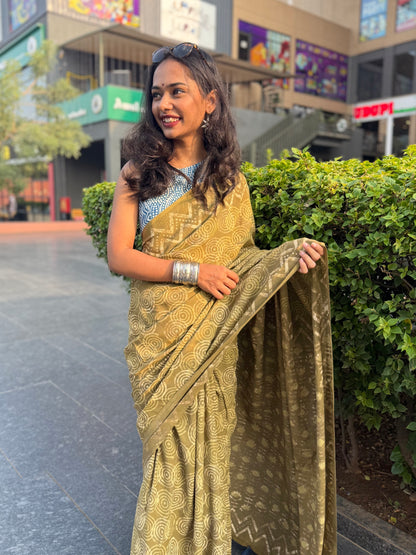 Olive Spiral Saree