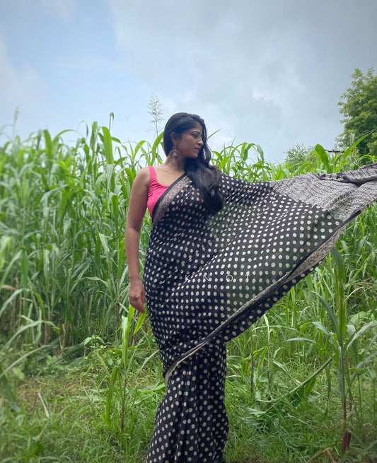 Black Polka Saree