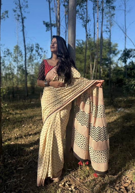 Beige Dot Saree
