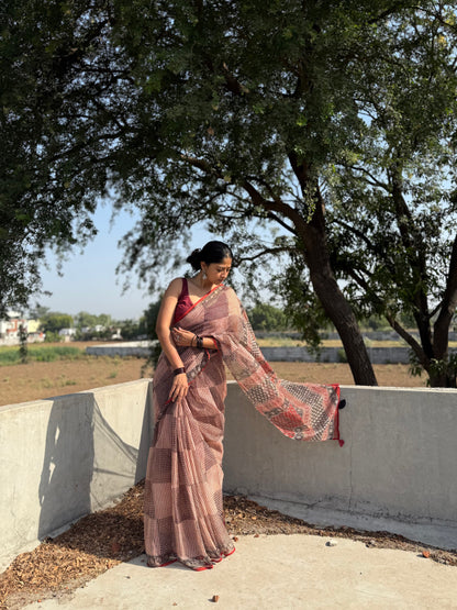 Crimson Grid Saree
