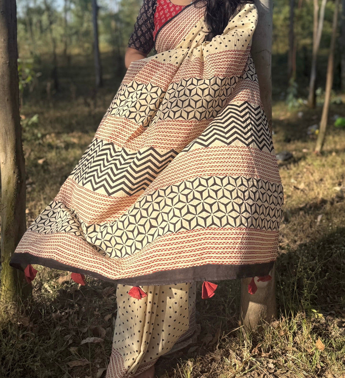Beige Dot Saree
