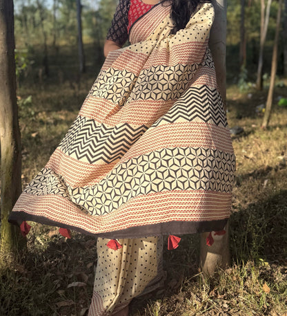 Beige Dot Saree