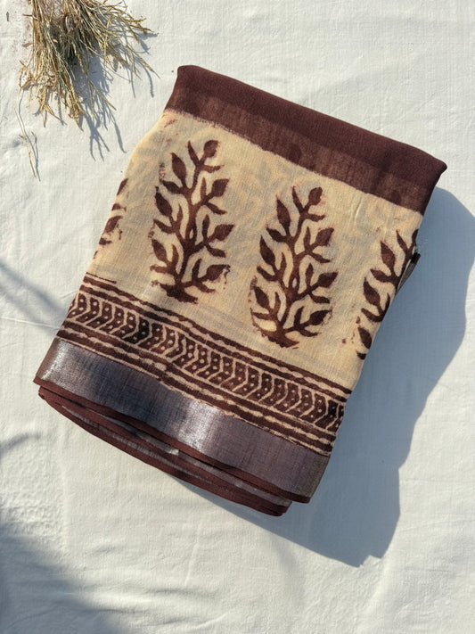 Tan Border Saree