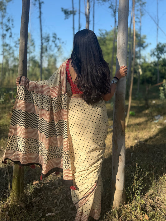 Beige Dot Saree