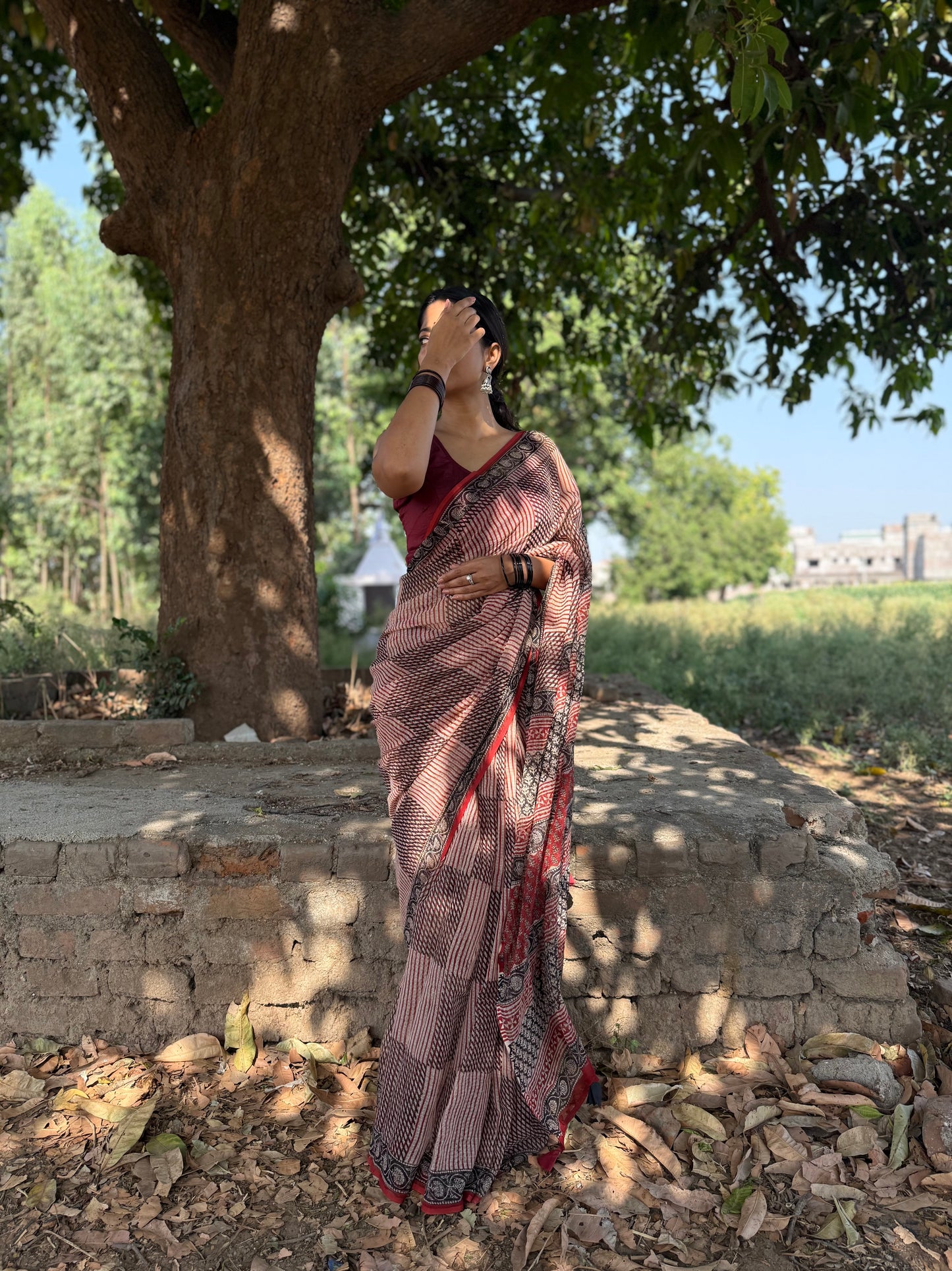 Crimson Grid Saree