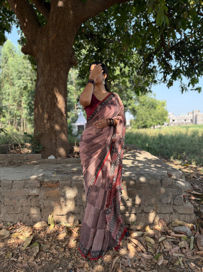 Crimson Grid Saree