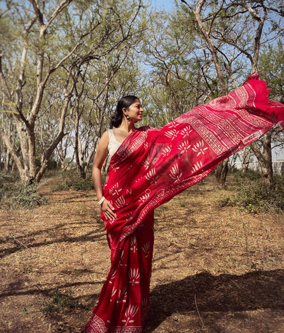 Red Lotus Saree