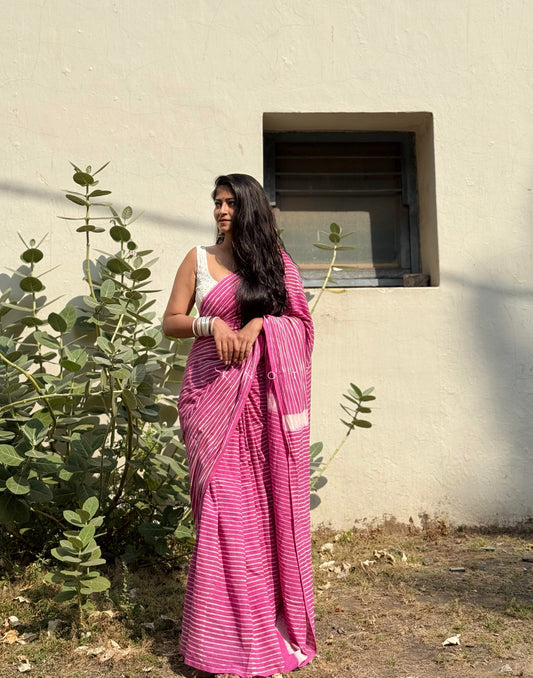 Pink Stripe Saree