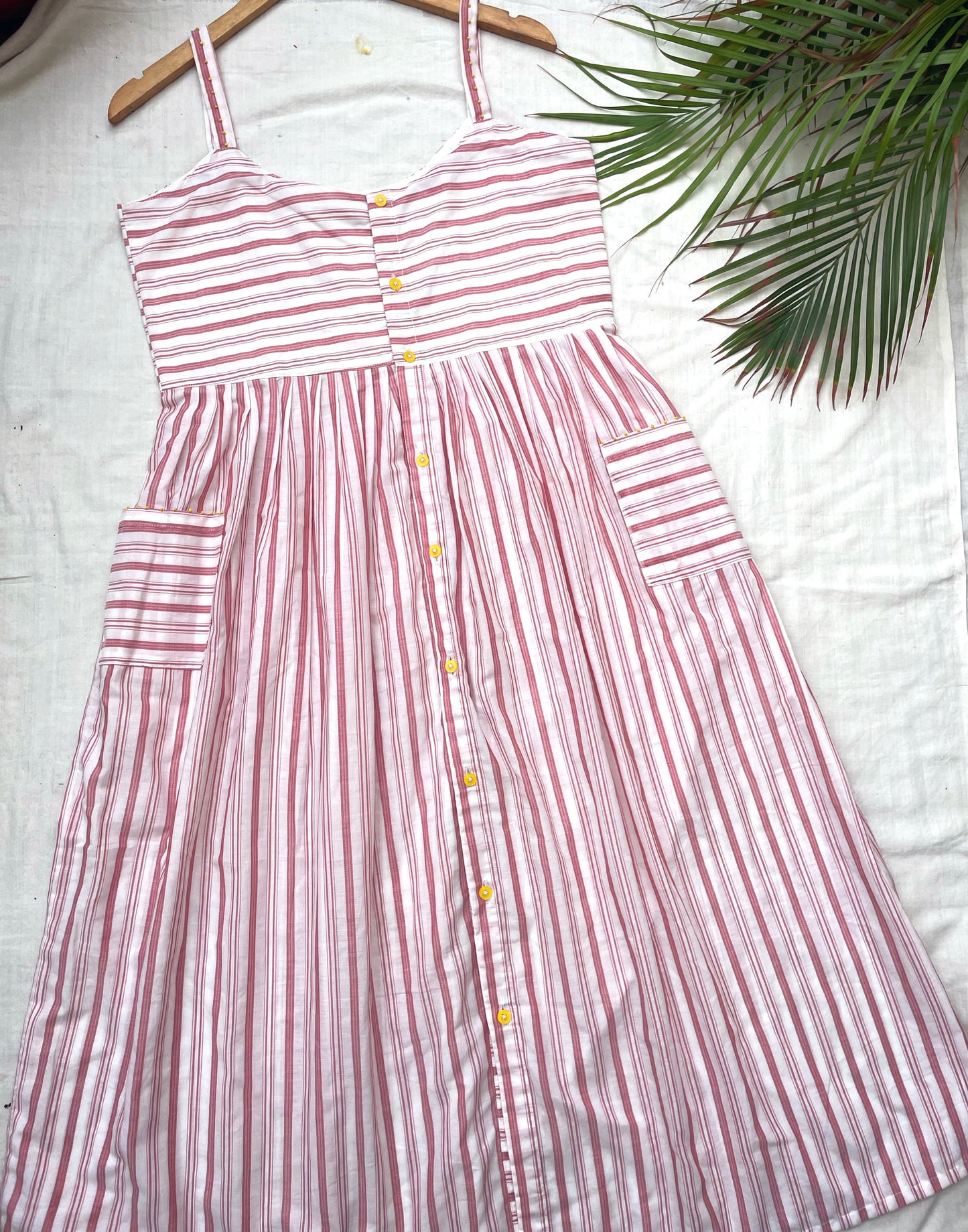 Red striped button down dress