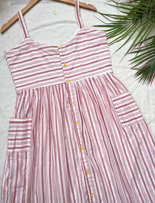 Red striped button down dress