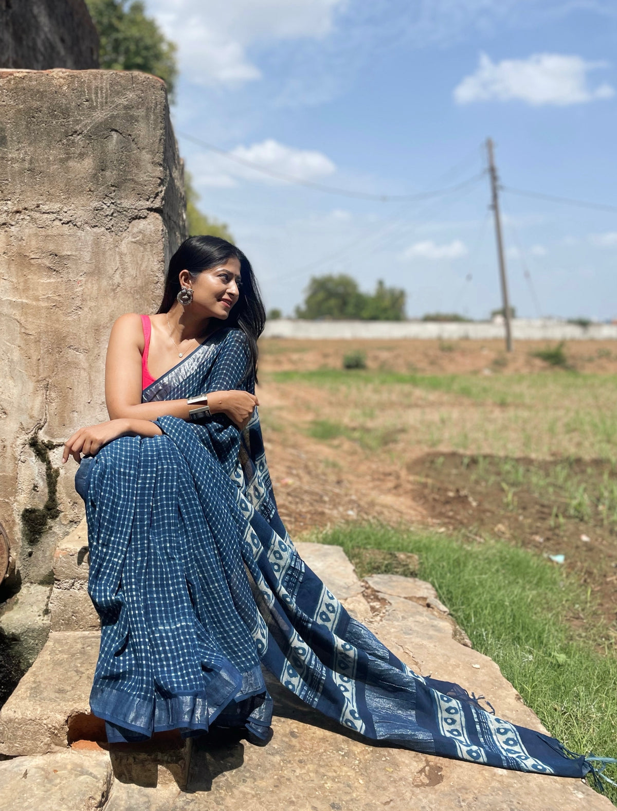 Indigo Graph Saree