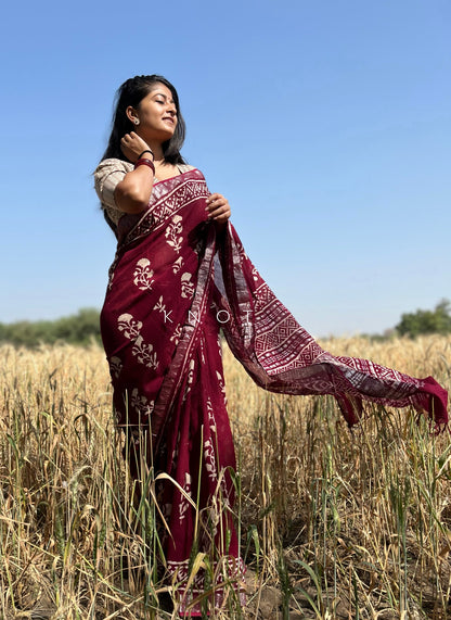 Wine Paisley Saree