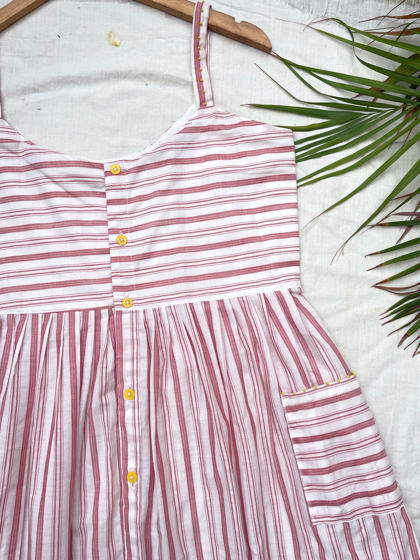 Red striped button down dress