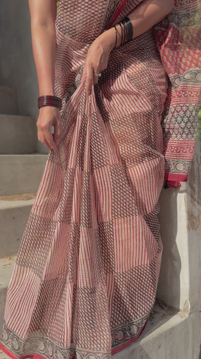 Crimson Grid Saree